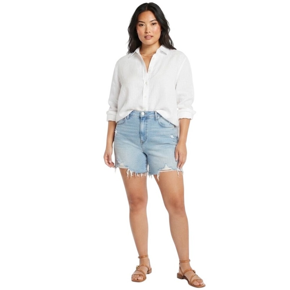 Kut from the Kloth Jenny Shorts Denim Shorts Light Wash Distressed Jorts Size 8